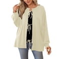 thumbnail image 1 of Fiaer Casual Loose Long Sleeve Cardigan Sweaters For Women Solid Color Drawstring Belted Comfortable Crew Neck Tops For Daily Beige XL, 1 of 4