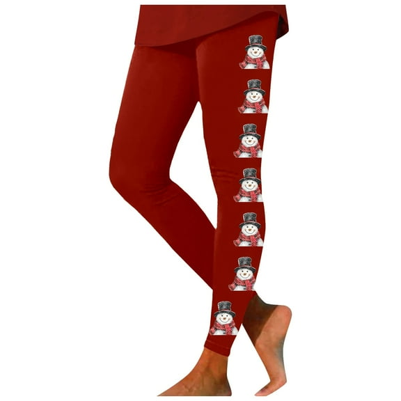 Fiaer Christmas Black Leggings Women Plus Size Trendy Xmas Yoga Pants Snowman Graphic High Waisted Stretch Comfy Slim Fit Holiday Workout Trousers Red XL