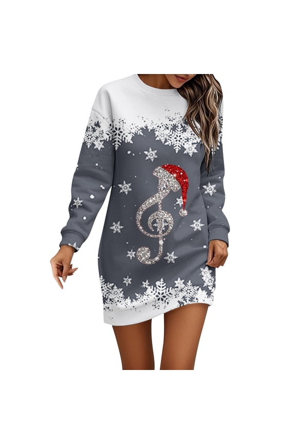 Fiaer Christmas Dresses for Women Mini Bodycon Dress Long Sleeve Crewneck Xmas Party Christmas Fall Winter Slim Fit Skirt 2025 Grey S