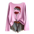 thumbnail image 1 of Fiaer Christmas Fall T Shirts for Women Shine Oversized Tshirts Long Sleeve Crew Neck Glass Retro Xmas Tops Pink S, 1 of 3