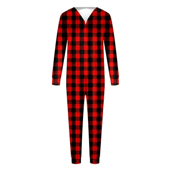 Fiaer Christmas Family Pajamas Onesie Hoodies Novelty Allover Pattern Sleepwear One Piece Full Zip up Plaid Jumpsuit Pjs Cozy Loungewear for Men Women Kids Mom XXL