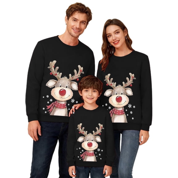 Fiaer Christmas Family Sweatshirts Funny Cute Reindeer Snowflake Printed Xmas Pullover Long Sleeve Trendy Crew Neck Baggy Casual Xmas Tops Kid 110