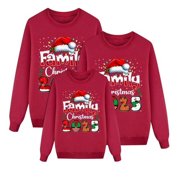 Fiaer Christmas Family Sweatshirts Matching 2025 Crew Neck Trendy Graphic Pullover Long Sleeve Baggy Casual Warm Tops Women M