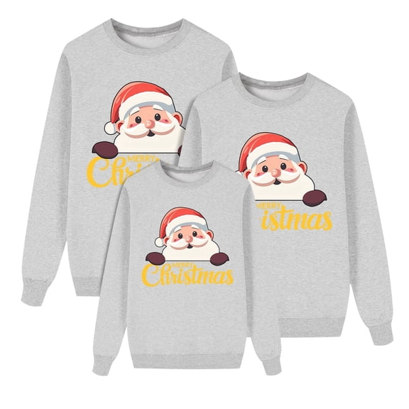Fiaer Christmas Family Sweatshirts Matching Funny Santa Graphic Trendy Xmas Pullover Long Sleeve Crew Neck Loose Fit Holiday Tops Women XXL