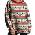 thumbnail image 1 of Fiaer Christmas Hoodie for Women Trendy Oversized Cute Santa Graphic Hooded Sweatshirts Long Sleeve Baggy V Neck Long Sleeve Tops with Pockets 2-Red L, 1 of 4