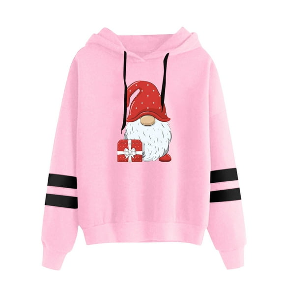 Fiaer Christmas Hoodies for Women Gnomes Graphic Plus Size Fleece Xmas Hooded Sweatshirts Long Sleeve Drawstring Holiday Tops Pink S