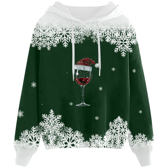 Fiaer Christmas Hoodies for Women Glass Snowflake Plus Size Holiday Hooded Sweatshirts Drawstring Long Sleeve Drawstring Xmas Tops Green S