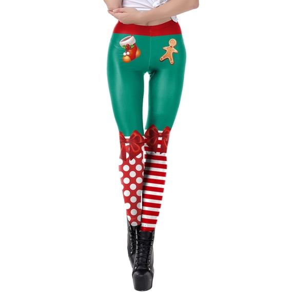 Fiaer Christmas Leggings for Women High Waisted Xmas Slim Fit Pants Stretchy Trendy Comfy Funny Graphic Tights Trousers Green2 S