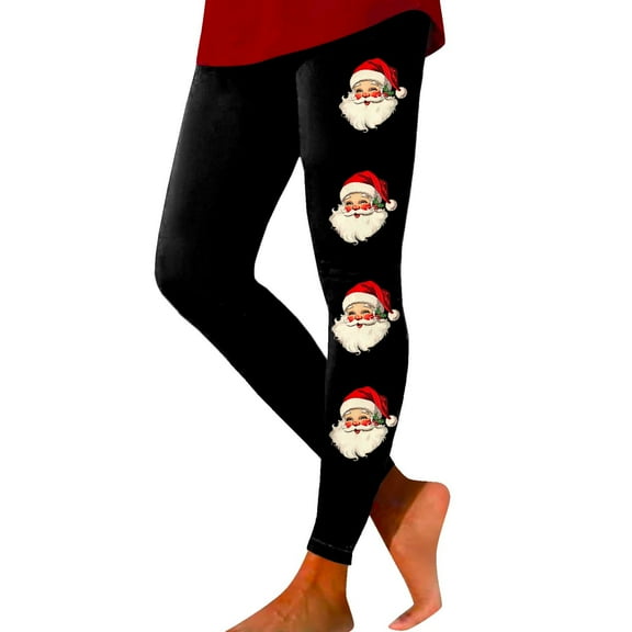 Fiaer Christmas Leggings for Women Santa Graphic Trendy Yoga Pants Plus Size Elastic Waisted Slim Fit Workout Trousers Black S