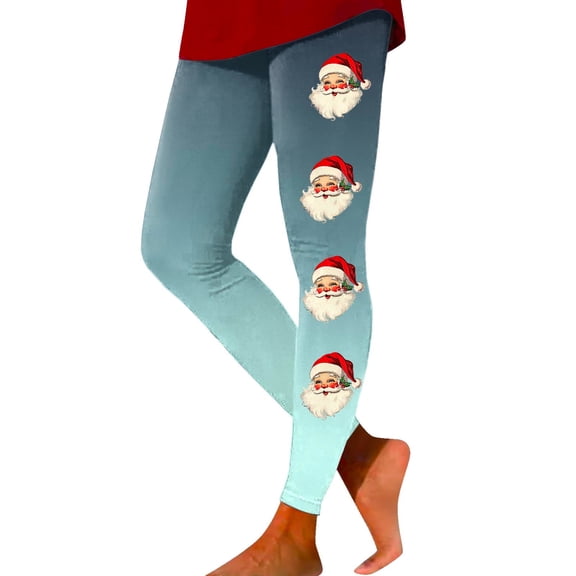 Fiaer Christmas Leggings for Women Santa Graphic Trendy Yoga Pants Plus Size Elastic Waisted Slim Fit Workout Trousers Light Green S