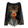 thumbnail image 1 of Fiaer Christmas Long Sleeve Shirts for Women Oversized Reindeer Snowflake Knit Tops Crew Neck Loose Fit Funny Graphic Fashion T Shirts Black L, 1 of 3