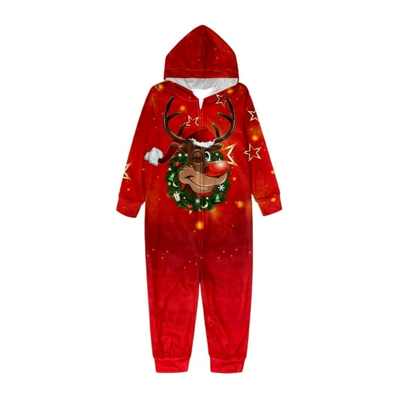 Fiaer Christmas Matching Family Onesie Pajamas Full Zip up Long Sleeve Deer Graphic One Piece Sleepwear Comfort Trendy Hooded Jumpsuit Sleepwear Loungewear Kids 4T