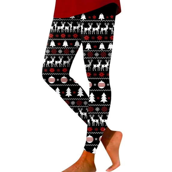 Fiaer Christmas Red Leggings Women Fashion Funny Printed Xmas Yoga Pants High Waisted Slim Fit Plus Size Cozy Workout Trousers Black XL