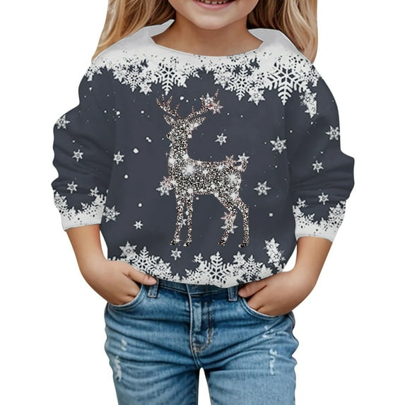 Fiaer Christmas Sweaters for Women 2025 Sparkly Bow Santa Hat Reindeer Graphic Sweatshirt Vintage Long Sleeve Crewneck Tunic Tops 4-Grey 100