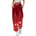 thumbnail image 1 of Fiaer Christmas Sweatpants Women Santa Printed Trendy Lace up Xmas Pants Plus Size Loose Fit Comfy Holiday Trousers with Pocket Red XL, 1 of 5