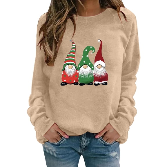 Fiaer Christmas Sweatshirts For Women 2025 Long Raglan Sleeve Top Crewneck Pullover Xmas Tree Graphic Fall Winter Clothes Beige M