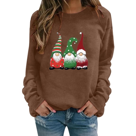 Fiaer Christmas Sweatshirts For Women 2025 Long Raglan Sleeve Top Crewneck Pullover Xmas Tree Graphic Fall Winter Clothes Coffee XL