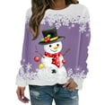 thumbnail image 1 of Fiaer Christmas Sweatshirts Women Snowman Snowflake Graphic Long Sleeve Pullovers Plus Size Crew Neck Loose Fit Trendy Tops Purple2 S, 1 of 4