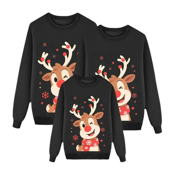 Fiaer Christmas Sweatshirts for Family Funny Reindeer Graphic Xmas Pullover Fashion Baggy Crew Neck Long Sleeve Holiday Tops Men L