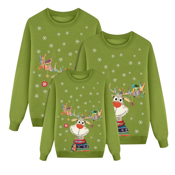 Fiaer Christmas Sweatshirts for Family Plus Size Crew Neck Xmas Pullover Long Sleeve Baggy Trendy Reindeer Printed Holiday Tops Kid 5Y