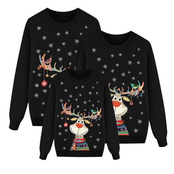 Fiaer Christmas Sweatshirts for Family Plus Size Crew Neck Xmas Pullover Long Sleeve Baggy Trendy Reindeer Printed Holiday Tops Women S