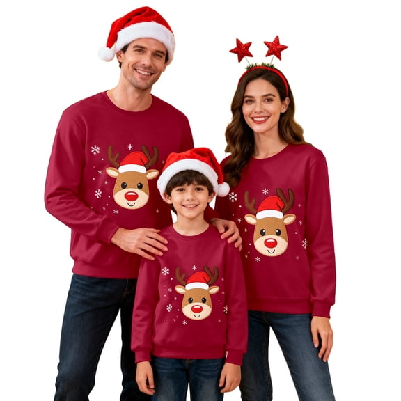 Fiaer Christmas Sweatshirts for Family Reindeer Snowflake Printed Trendy Xmas Pullover Crew Neck Baggy Long Sleeve Holiday Tops Women S