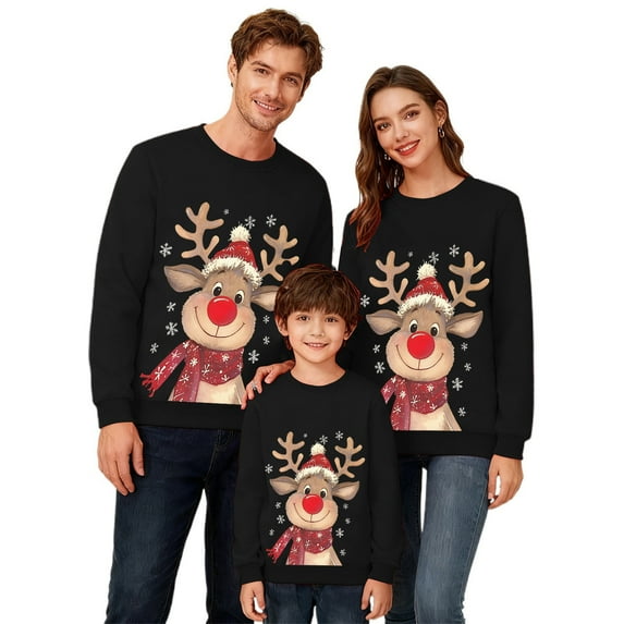 Fiaer Christmas Sweatshirts for Family Trendy Funny Reindeer Graphic Xmas Pullover Baggy Casual Crew Neck Warm Long Sleeve Holiday Tops Women S