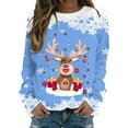 thumbnail image 1 of Fiaer Christmas Sweatshirts for Women Crew Neck Deer Cute Funny Graphic Xmas Pullover Plus Size Baggy Trendy Long Sleeve Tops Blue XL, 1 of 4