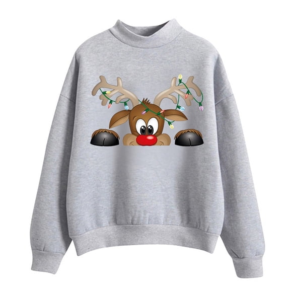 Fiaer Christmas Sweatshirts for Women Cute Graphic Loose Fit Xmas Pullover Crew Neck Long Sleeve Casual Trendy Tops Light Gray M