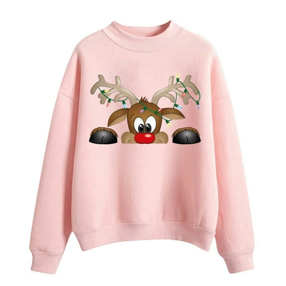 Fiaer Christmas Sweatshirts for Women Cute Graphic Loose Fit Xmas Pullover Crew Neck Long Sleeve Casual Trendy Tops Pink XXL