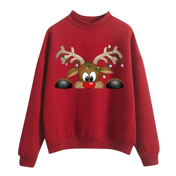Fiaer Christmas Sweatshirts for Women Cute Graphic Loose Fit Xmas Pullover Crew Neck Long Sleeve Casual Trendy Tops Red S