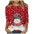 thumbnail image 1 of Fiaer Christmas T Shirts for Women Oversized 3/4 Sleeve Crew Neck Snowman Snowflakes Graphic Holiday Graphic Tee Fall Loose Fit Casual Trendy Tops Red XXXL, 1 of 4