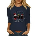 thumbnail image 1 of Fiaer Christmas T Shirts for Women V Neck Crew Neck Shine Glass Holiday Tee 3/4 Sleeve Fall Loose Fit Plus Size Fashion Casual Xmas Tops Navy2 M, 1 of 4