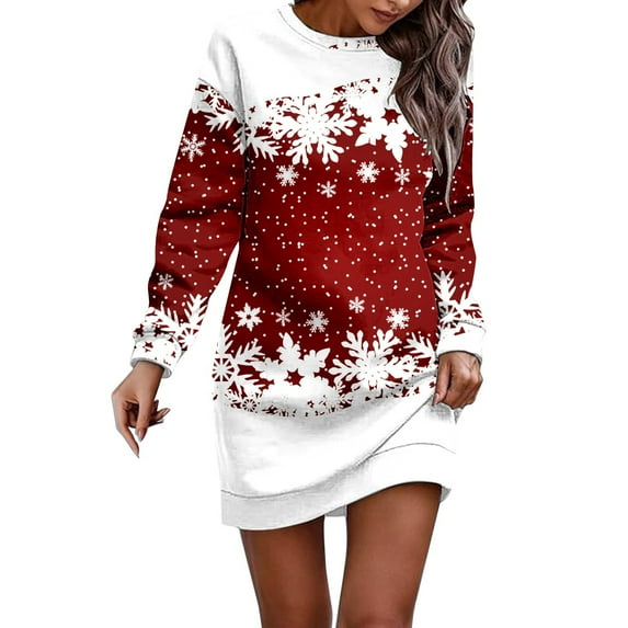 Fiaer Christmas Themed Dresses for Women Casual Long Sleeve Party Tunic Dress Snowflake Graphic Winter Holiday Party Pullover Dress XXL