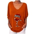thumbnail image 1 of Fiaer Christmas Tshirts Women V Neck Oversized Trendy T Shirts Long Sleeve Wine Glass Funny Back Button Loose Fit Tops A L, 1 of 4