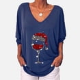 thumbnail image 1 of Fiaer Christmas Tshirts Women V Neck Oversized Trendy T Shirts Long Sleeve Glass Funny Back Button Loose Fit Tops Blue L, 1 of 5