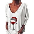 thumbnail image 1 of Fiaer Christmas Tshirts Women V Neck Oversized Trendy T Shirts Long Sleeve Glass Funny Back Button Loose Fit Tops White XL, 1 of 5