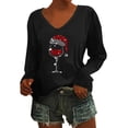 thumbnail image 1 of Fiaer Christmas White Long Sleeve Shirts for Women V Neck Shine Glass T Shirts Plus Size Loose Fit Tops Black M, 1 of 4