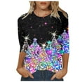 thumbnail image 1 of Fiaer Christmas Women 3/4 Sleeve Shine Tshirts Oversized Crew Neck T Shirts Loose Fit Fashion Comfort Casual Xmas Tops Black S, 1 of 4