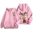 thumbnail image 1 of Fiaer Christmas Women Hoodie Full Zip up Reindeer Graphic Xmas Hooded Jackets Oversized Sweatshirts Long Sleeve Drawstring Pocket Tops Pink XL, 1 of 5