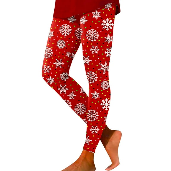 Fiaer Christmas Women Leggings Trendy Slim Fit Yoga Pants Santa Reindeer Snowflake Candy Sticks Graphic High Waisted Stretch Workout Trousers Red L