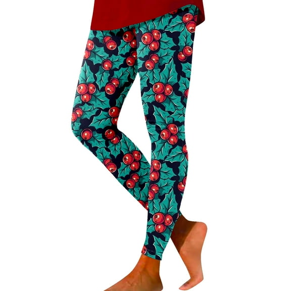 Fiaer Christmas Women Leggings Trendy Slim Fit Yoga Pants Santa Reindeer Snowflake Candy Sticks Graphic High Waisted Stretch Workout Trousers Navy XL