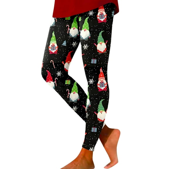 Fiaer Christmas Women Leggings Trendy Slim Fit Yoga Pants Santa Reindeer Snowflake Candy Sticks Graphic High Waisted Stretch Workout Trousers Black2 XL