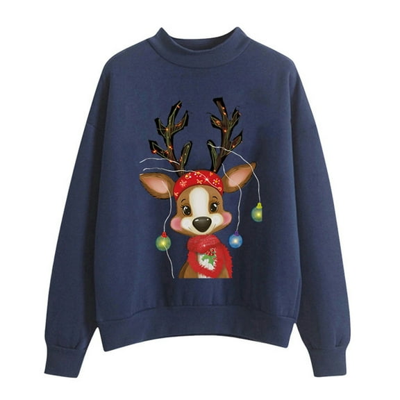 Fiaer Christmas Women Sweatshirts Cute Graphic Baggy Xmas Pullover Plus Size Long Sleeve Casual Breathable Comfort Tops Dark Blue XXL
