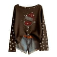 thumbnail image 1 of Fiaer Christmas Women T Shirts Crew Neck Long Sleeve Tshirts Loose Fit Plus Size Wine Glass Fashion Xmas Tops Coffee M, 1 of 3