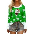 thumbnail image 1 of Fiaer Christmas Women Tshirts Crew Neck Trim Long Sleeve T Shirts Glass Snowflakes Loose Fit Trendy Tops Green L, 1 of 4