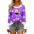 thumbnail image 1 of Fiaer Christmas Women Tshirts Crew Neck Trim Long Sleeve T Shirts Glass Snowflakes Loose Fit Trendy Tops Purple XL, 1 of 4