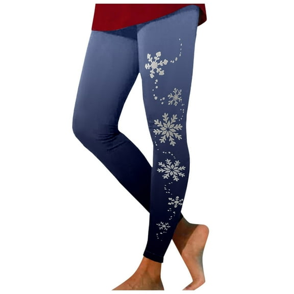 Fiaer Christmas Women's Black Leggings Snowflake Graphic High Waisted Pants Plus Size Cozy Trendy Tight Trousers Blue XL