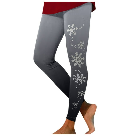 Fiaer Christmas Women's Black Leggings Snowflake Graphic High Waisted Pants Plus Size Cozy Trendy Tight Trousers Grey L