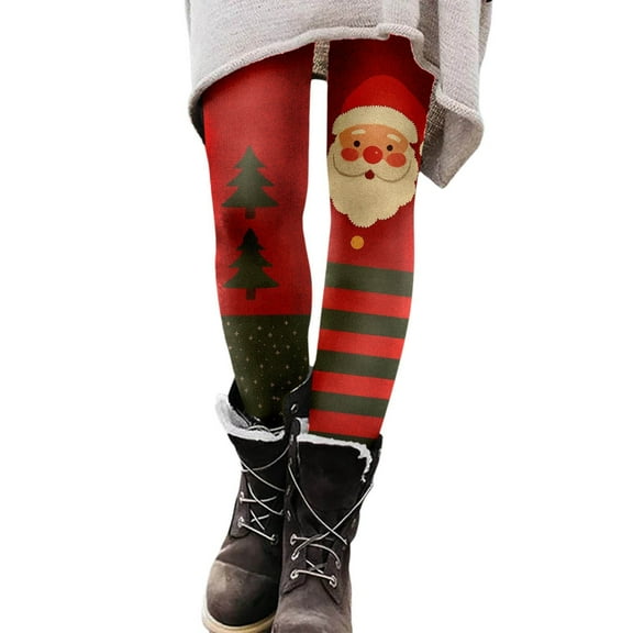 Fiaer Christmas Women's Leggings Santa High Waisted Xmas Tight Trousers Plus Size Stretch Tummy Control Yoga Pants Red1 XL